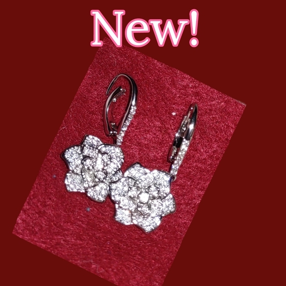 Rose Flower CZ Earrings - Picture 9 of 14